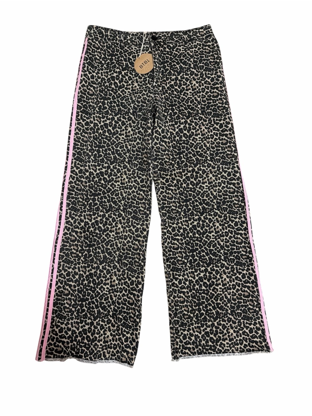 BiBi Leopard Print Wide-Leg Pants with Pink Side Stripes